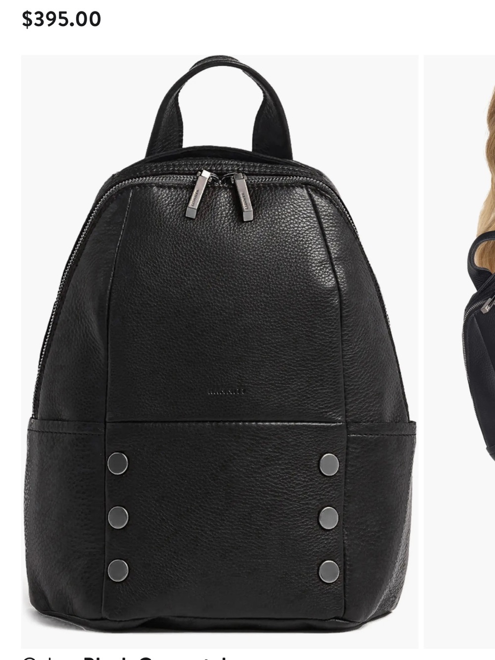 Hammitt Black Leather Medium Backpack with Gunmetal Accents